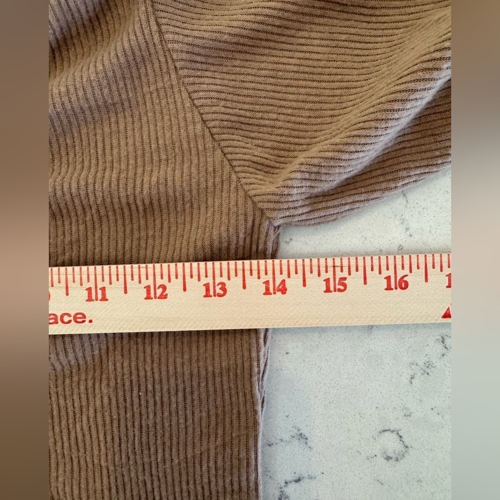 POOF GIRL long sleeve ribbed crop top Size M Warm Taupe soft stretchy tie back - Picture 6 of 12